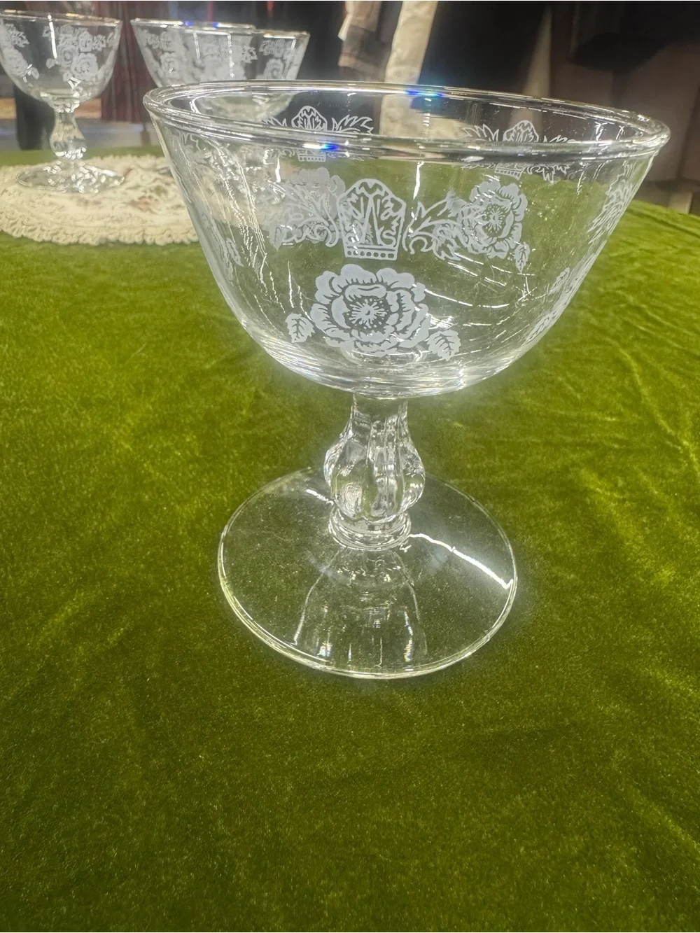 Vintage Etched Glass Dessert Coupe - SET OF 4